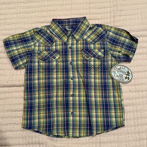 NWT 2T Boys Wrangler Pearl Snap Button Down Colorful Plaid